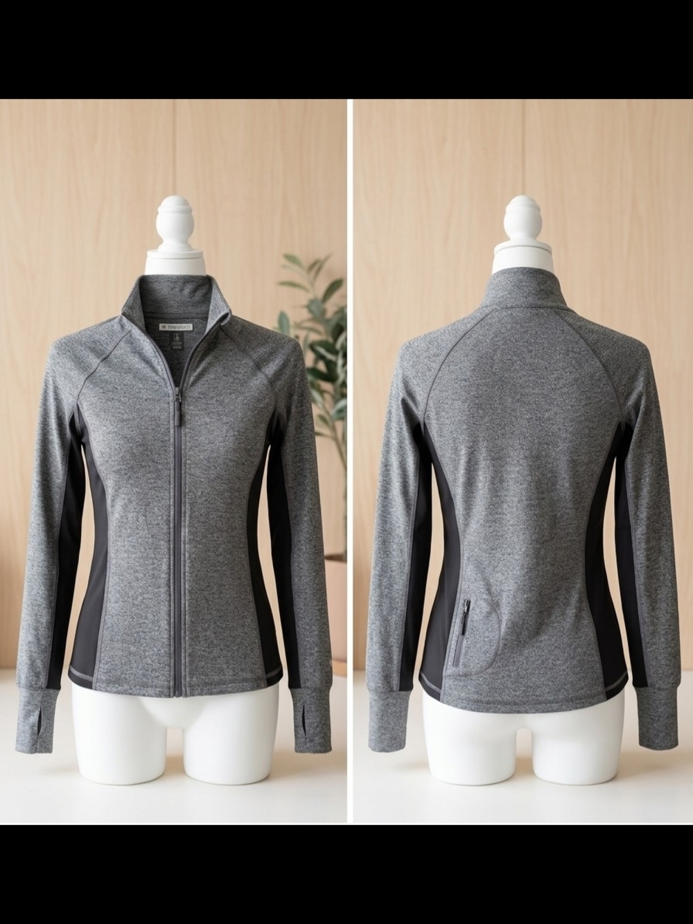 Forever 21 Gray Heather Full-Zip Utility Jacket with Black Side Panels